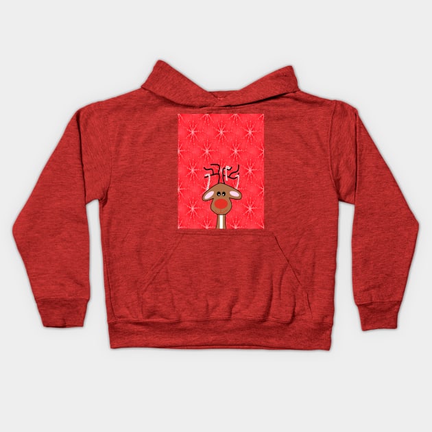 REINDEER Christmas Red With Snowflakes Kids Hoodie by SartorisArt1